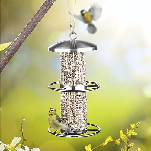 Edelstahl Vogelfutterstation wetterbeständig zum Aufhängen Höhe 27,5cm 60129 - 2