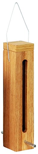 Luxus-Vogelhaus 46770e Edler Futterspender für Vögel, aus Holz (Eiche) für Garten, Balkon, mit Futtersilo (UV-resistent), Metallbügel zum Aufhängen – Vogelfutterstation Vogelfutterspender - 2