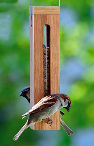 Luxus-Vogelhaus 46770e Edler Futterspender für Vögel, aus Holz (Eiche) für Garten, Balkon, mit Futtersilo (UV-resistent), Metallbügel zum Aufhängen – Vogelfutterstation Vogelfutterspender - 4