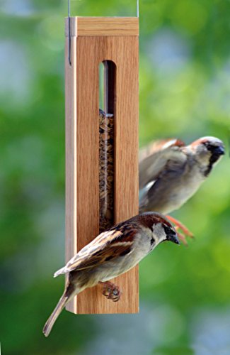 Luxus-Vogelhaus 46770e Edler Futterspender für Vögel, aus Holz (Eiche) für Garten, Balkon, mit Futtersilo (UV-resistent), Metallbügel zum Aufhängen – Vogelfutterstation Vogelfutterspender - 5