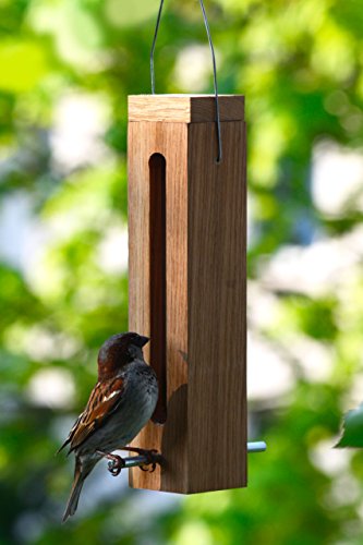 Luxus-Vogelhaus 46770e Edler Futterspender für Vögel, aus Holz (Eiche) für Garten, Balkon, mit Futtersilo (UV-resistent), Metallbügel zum Aufhängen – Vogelfutterstation Vogelfutterspender - 6