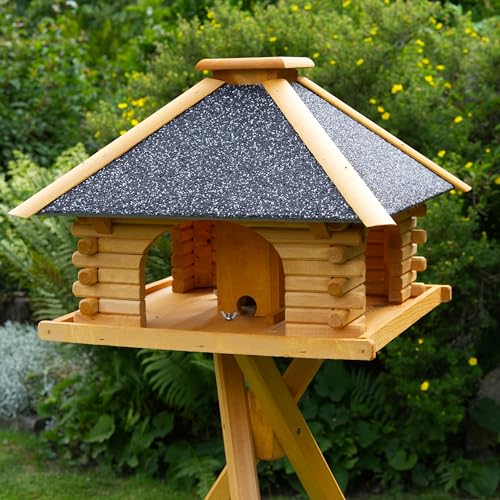stabiles Futterhaus/Vogelhaus, imprägniert, mit Strukturputzdach mit Ständer - 2