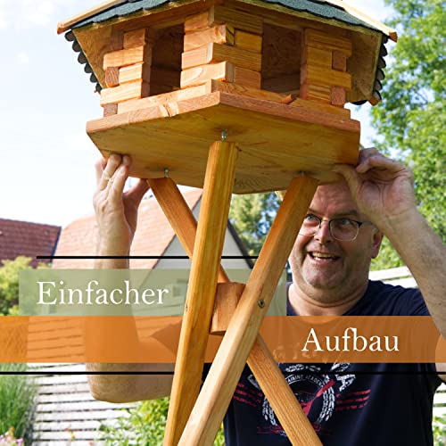 Vogelhäuschen, Vogelhaus mit Bitumschindeln, behandelt mit Ständer, Vogelfutterhaus mit Futtersilo, Silo - 4