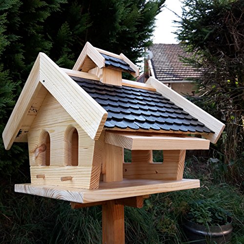 Vogelhaus-XXL mit Holzschindeln und Putzklappe lasiert Vogelhäuser-Vogelfutterhaus großes Vogelhäuschen-aus Holz Wetterschutz (Schwarz) - 3