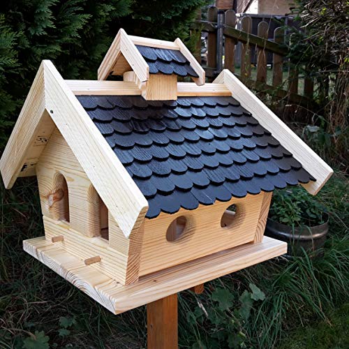 Vogelhaus-XXL mit Holzschindeln und Putzklappe lasiert Vogelhäuser-Vogelfutterhaus großes Vogelhäuschen-aus Holz Wetterschutz (Schwarz) - 4