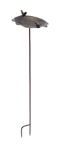 Vogeltränke „Piepmatz“ Gartenstecker mit Schale in Blütenoptik, kleine Vögelchen zur Dekoration, Metall in dunklem Braunton mit trendiger Rostoptik Schale Ø ca. 26 cm, GH 110 cm - 2