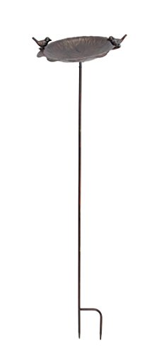 Vogeltränke „Piepmatz“ Gartenstecker mit Schale in Blütenoptik, kleine Vögelchen zur Dekoration, Metall in dunklem Braunton mit trendiger Rostoptik Schale Ø ca. 26 cm, GH 110 cm - 3