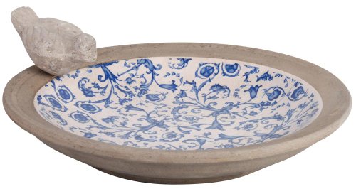 Esschert Design Vogeltränke, Vogelbad aus Keramik in blau-weiß, Ø ca. 34 cm