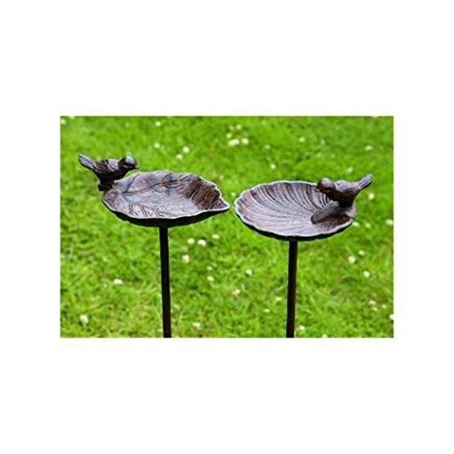 Vogeltränke, Vogelbad auf Gartenstab, aus Gusseisen, 2-fach sortiert, 1 Stück, 20 cm x 14 cm x 98 cm