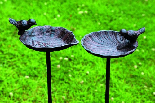 Vogeltränke, Vogelbad auf Gartenstab, aus Gusseisen, 2-fach sortiert, 1 Stück, 20 cm x 14 cm x 98 cm - 2