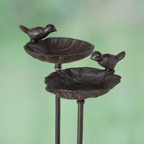 Vogeltränke, Vogelbad auf Gartenstab, aus Gusseisen, 2-fach sortiert, 1 Stück, 20 cm x 14 cm x 98 cm - 3