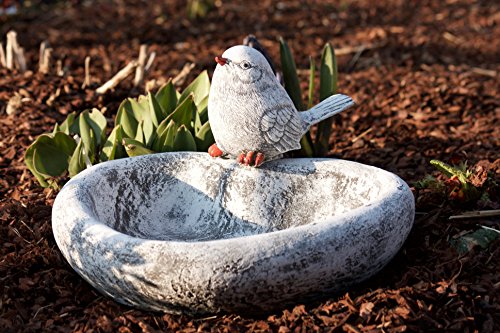 Vogeltränke Herz mit Steinfigur Vogel, Garten Deko, massiver Steinguss, frostfest bis -30°C - 2