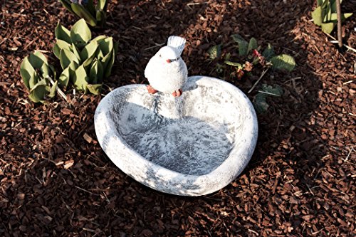 Vogeltränke Herz mit Steinfigur Vogel, Garten Deko, massiver Steinguss, frostfest bis -30°C - 6