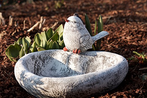Vogeltränke Herz mit Steinfigur Vogel, Garten Deko, massiver Steinguss, frostfest bis -30°C - 7