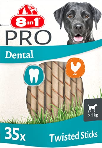 8in1 Delights Pro Dental Twisted Sticks (funktionaler und gesunder Kausnack, hochwertiges gedrehtes Hähnchenfleisch, Mineralien zur effektiven Plaqueentfernung bei Hunden), 35 Stück (190 g Beutel)