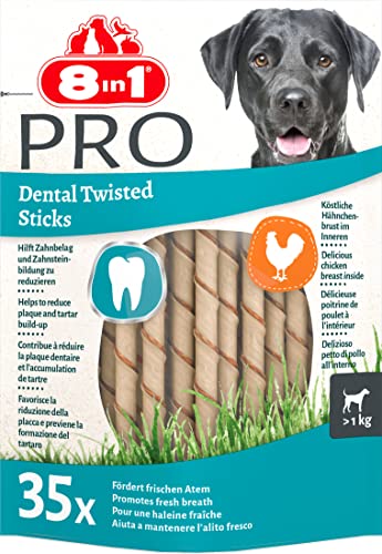 8in1 Delights Pro Dental Twisted Sticks (funktionaler und gesunder Kausnack, hochwertiges gedrehtes Hähnchenfleisch, Mineralien zur effektiven Plaqueentfernung bei Hunden), 35 Stück (190 g Beutel) - 9