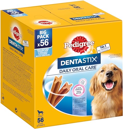 Pedigree DentaStix Hundesnack für große Hunde (25kg+), Zahnpflege-Snack mit Huhn und Rind, 1 Packung je 56 Stück (1 x 2.16 kg)