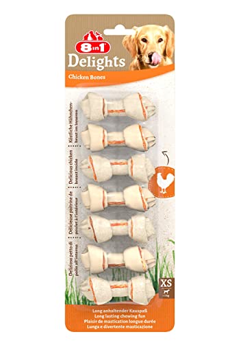 8in1 Delights Chicken Kauknochen Größe XS (gesunder Kausnack für sehr kleinere Hunde von 2 bis 12 kg, hochwertiges Hähnchenfleisch eingewickelt in Rinderhaut), 7 Stück (85 g) - 9