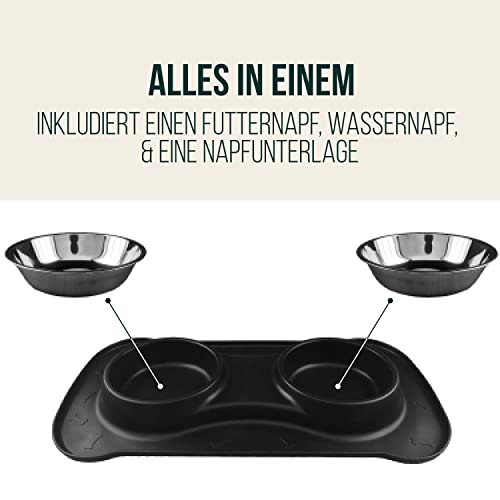 Premium Doppelnapf aus Silikon mit zwei Edelstahl-Futternäpfen und integrierter Napfunterlage für kleine bis mittelgroße Hunde und Katzen | Happilax - 4