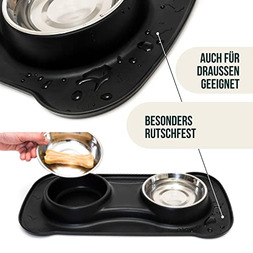 Premium Doppelnapf aus Silikon mit zwei Edelstahl-Futternäpfen und integrierter Napfunterlage für kleine bis mittelgroße Hunde und Katzen | Happilax - 5