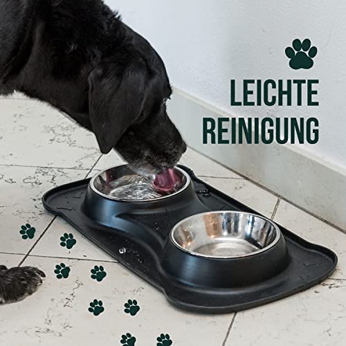 Premium Doppelnapf aus Silikon mit zwei Edelstahl-Futternäpfen und integrierter Napfunterlage für kleine bis mittelgroße Hunde und Katzen | Happilax - 6
