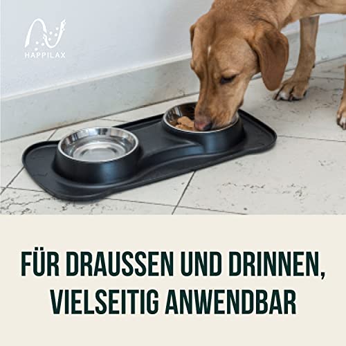 Premium Doppelnapf aus Silikon mit zwei Edelstahl-Futternäpfen und integrierter Napfunterlage für kleine bis mittelgroße Hunde und Katzen | Happilax - 7