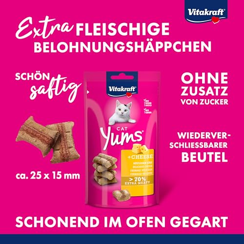 Vitakraft Katzensnacks, Fleischige Happen mit Käse, Cat Yums, 28821, 40 g - 2