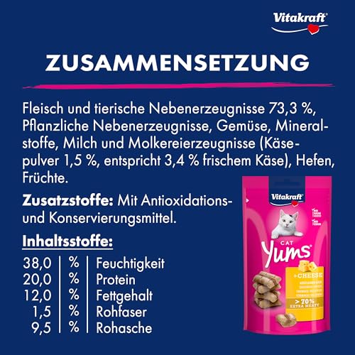 Vitakraft Katzensnacks, Fleischige Happen mit Käse, Cat Yums, 28821, 40 g - 5