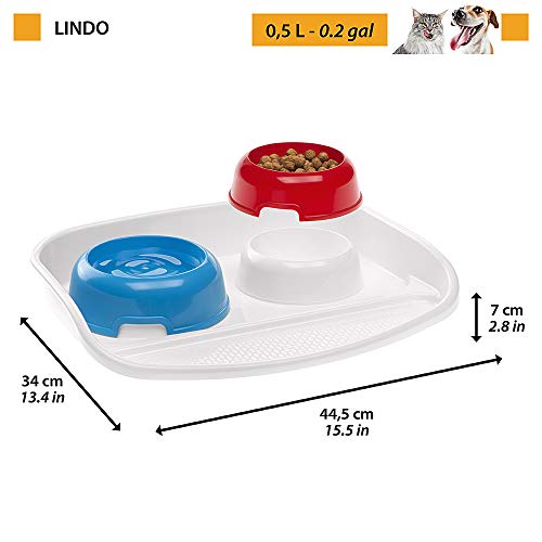 Ferplast Futterbar für Katzen Lindo – 2 Näpfe in Rot, 0,6 L - 7