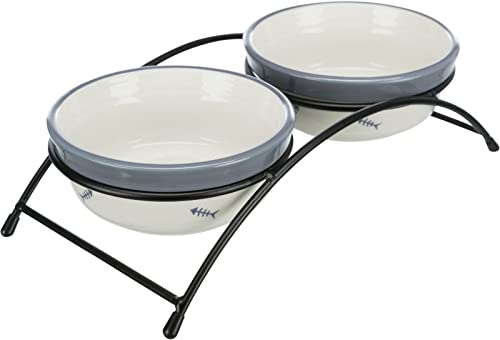 Trixie Napf-Set Eat on Feet – Keramik, 2 x 0,25 l / ø 12,5 cm, rot/schwarz/creme