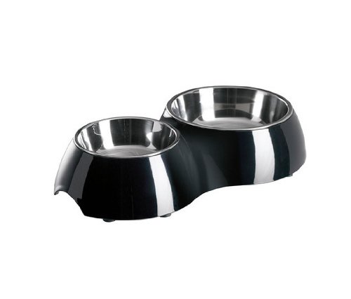 FUTTERSCHEUNE.COM Melaminnapf ROYAL Doppelnapf SCHWARZ Silber für Hunde und Katzen - 2
