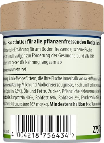 Tetra Pleco Tablets (Grünfutter-Tabletten mit einem hohen Anteil an Spirulina-Algen, Hauptfutter für alle pflanzenfressenden Bodenfische und scheuen Zierfische), 275 Tabletten Dose - 10