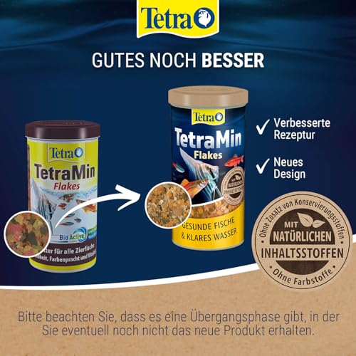 TetraMin (Hauptfutter für alle Zierfische in Flockenform, für ein langes und gesundes Fischleben und klares Wasser, plus Präbiotika für verbesserte Körperfunktionen und Futterverwertung), 500 ml Dose - 2