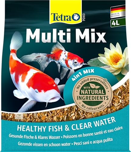 Tetra Pond Multi Mix (ausgewählte Futtermischung aus Flocken, Sticks, Wafern und Gammaruskrebsen für alle Gartenteichfische), 4 Liter Beutel