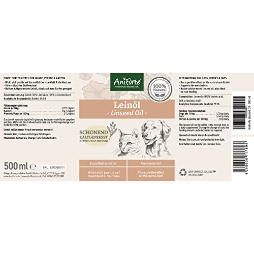 AniForte kaltgepresstes Leinöl 500 ml- Naturprodukt für Hunde, Katzen & Pferde - 4