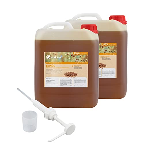 Makana Leinöl für Tiere – 2 x 5 L mit Dosierpumpe & Messbecher