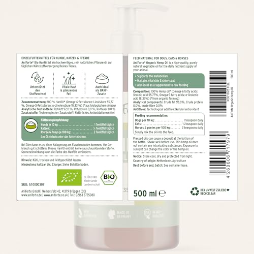 AniForte Barf-Öl Set 3 mit je 500ml Lachsöl, Leinöl und Hanföl – Naturprodukt für Hunde und Katzen - 6