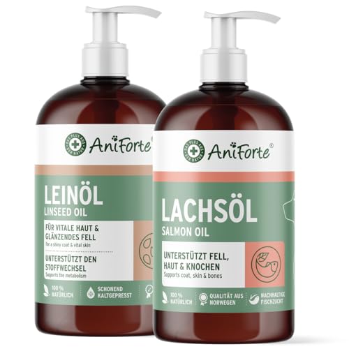AniForte Barf-Öl Set 2 – 500 ml Leinöl & 500 ml Lachsöl