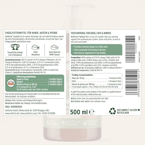 AniForte Barf-Öl Set 2 mit je 500ml Leinöl und Lachsöl – Naturprodukt für Hunde und Katzen - 6