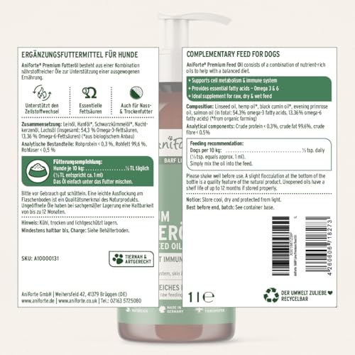 AniForte Premium Futteröl 1 Liter Vitamine Barfen Öl Rundumversorgung für Hund Katze Pferd- Naturprodukt für Tiere - 7