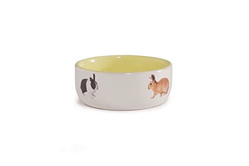 Beeztees 801651 Keramiknapf für Kaninchen mit Kaninchenbild, 11.5 cm, weiß / gelb