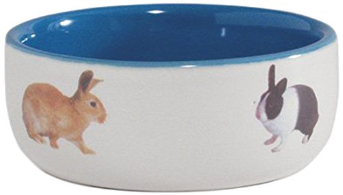 Beeztees 801650 Keramiknapf für Kaninchen mit Kaninchenbild, 11.5 cm, weiß / blau