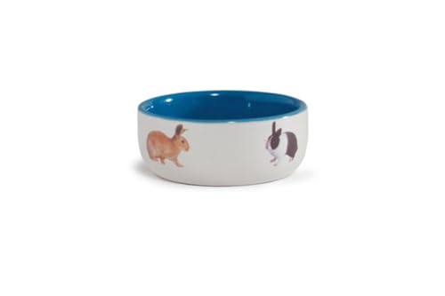 Beeztees Keramiknapf für Kaninchen mit Kaninchenbild, 11,5 cm – Weiß/Blau