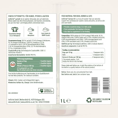 Aniforte Omega 3-Lachsöl 1 Liter- Naturprodukt für Hunde, Katzen und Pferde - 8
