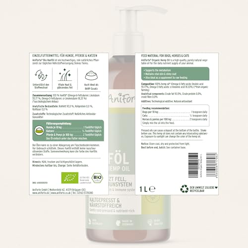 AniForte kaltgepresstes Hanföl 1 Liter- Naturprodukt für Hunde, Katzen und Pferde - 9