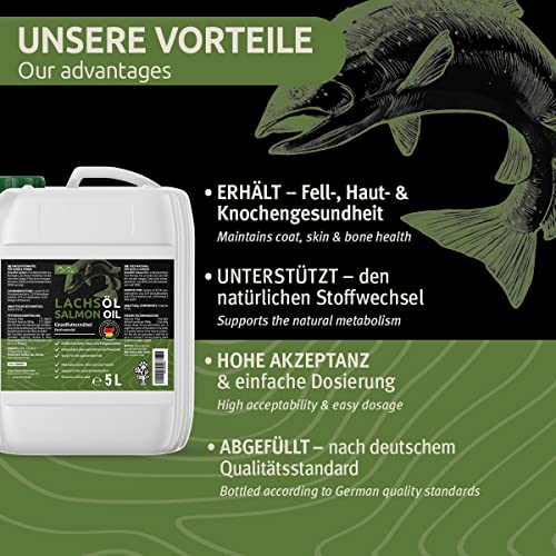 NaturaForte® 5 Liter echtes Lachsöl in 1a Premiumqualität, kein minderwertigeres Fischöl oder Fischlachsöl, sehr frische Abfüllung, für Hunde & Pferde - 3