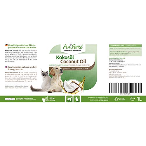 AniForte Kokosöl aus kontrolliertem Bioanbau 1 Liter – Naturprodukt für Hunde und Katzen - 3