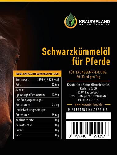 Schwarzkümmelöl 1000ml ungefiltert für Pferde in Dosierflasche *** mühlenfrisch direkt vom Hersteller Kräuterland Natur-Ölmühle *** 100% naturrein *** - 2