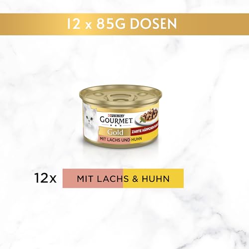 Gourmet Gold Katzenfutter Zarte Häppchen in Sauce mit Lachs und Huhn, 12er Pack (12 x 85 g) Dosen - 2