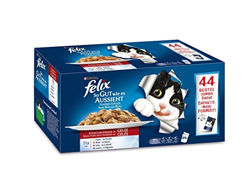 Felix So gut wie es aussieht Fleischauswahl mit Huhn, Rind, Ente, Lamm, 44er Pack (44 x 100 g) Beutel
